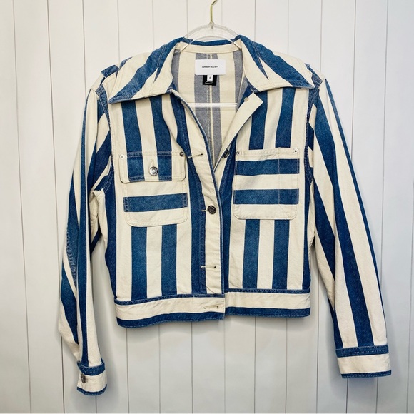 Current/Elliott Sammy Jacket Bay Stripe Blue & Cream Denim Jacket Classy XS 0 - Picture 5 of 14